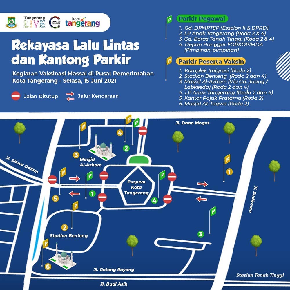 Rekayasa Lalu Lintas & Kantong Parkir Kegiatan vaksinasi Puspem Kota Tangerang